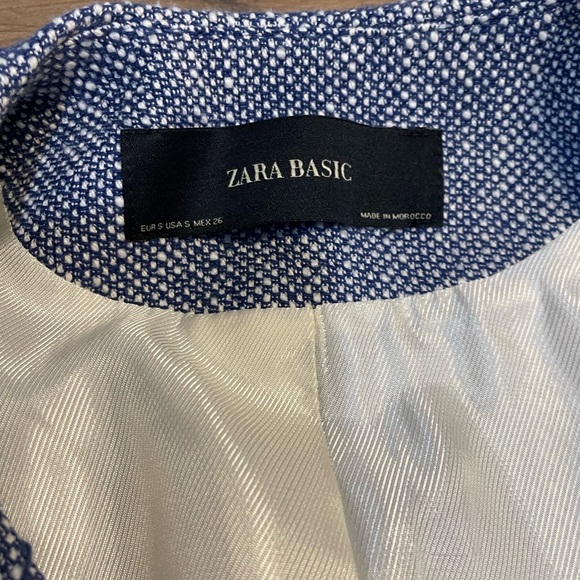 Zara Blue Tweed Frock Coat Kind Jacket Blazer With Zips Size S Blue White - Picture 6 of 10